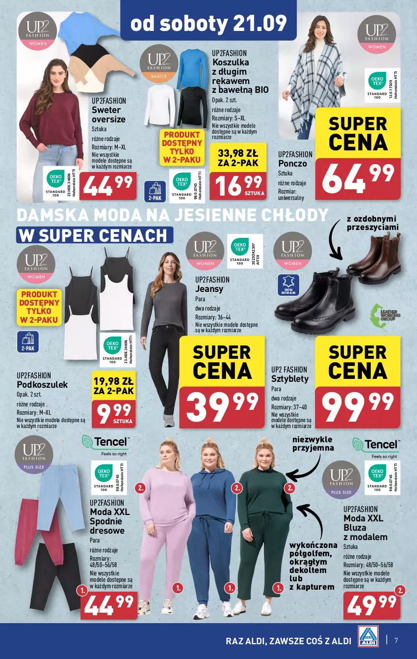 Gazetka promocyjna Aldi - Artykuły przemysłowe i tekstylia - ważna 16.09 do 21.09.2024 - strona 7 - produkty: Bluza, Dres, Fa, K2, Kosz, Koszulka, Moda, Podkoszulek, Ponczo, Spodnie, Spodnie dresowe, Sweter, Sztyblety