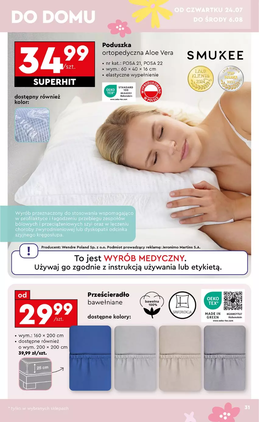 Gazetka promocyjna Biedronka - Okazje Tygodnia - ważna 21.07 do 02.08.2025 - strona 33 - produkty: Aloe vera, Inka, Poduszka, Prześcieradło, Top