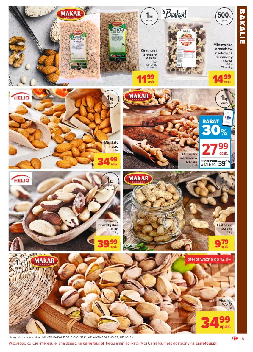 Gazetka promocyjna Carrefour - Gazetka Market - ważna 05.04 do 17.04.2021 - strona 5 - produkty: Helio, Migdały, Orzeszki, Orzeszki ziemne, Pistacje