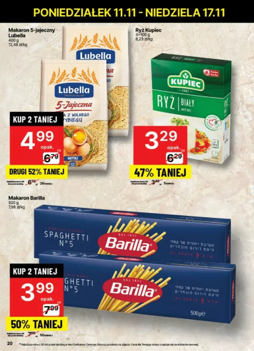 Gazetka promocyjna Delikatesy Centrum - ważna 12.11 do 17.11.2024 - strona 13 - produkty: Barilla, Bell, Bella, Kupiec, Lubella, Makaron, Piec, Rum, Ryż