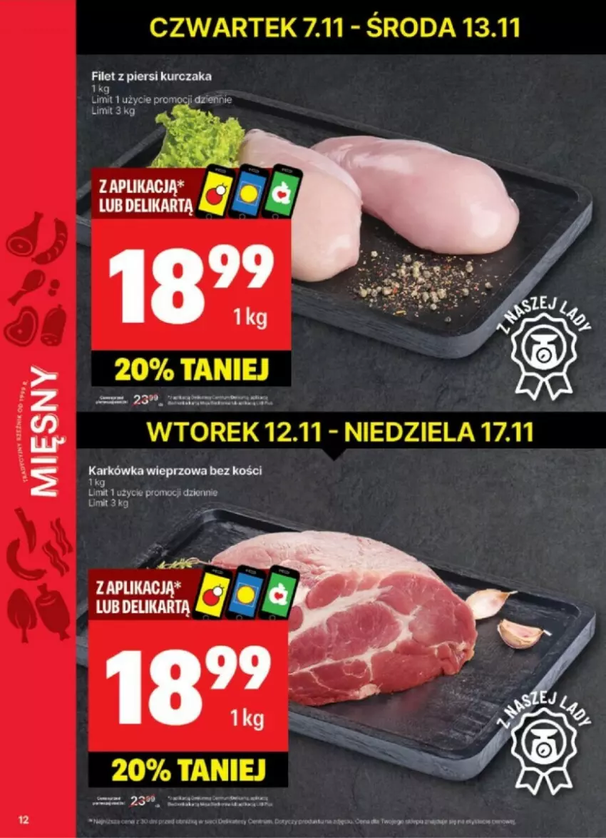 Gazetka promocyjna Delikatesy Centrum - ważna 12.11 do 17.11.2024 - strona 4 - produkty: Filet z piersi kurczaka, Karkówka wieprzowa, Kurczak