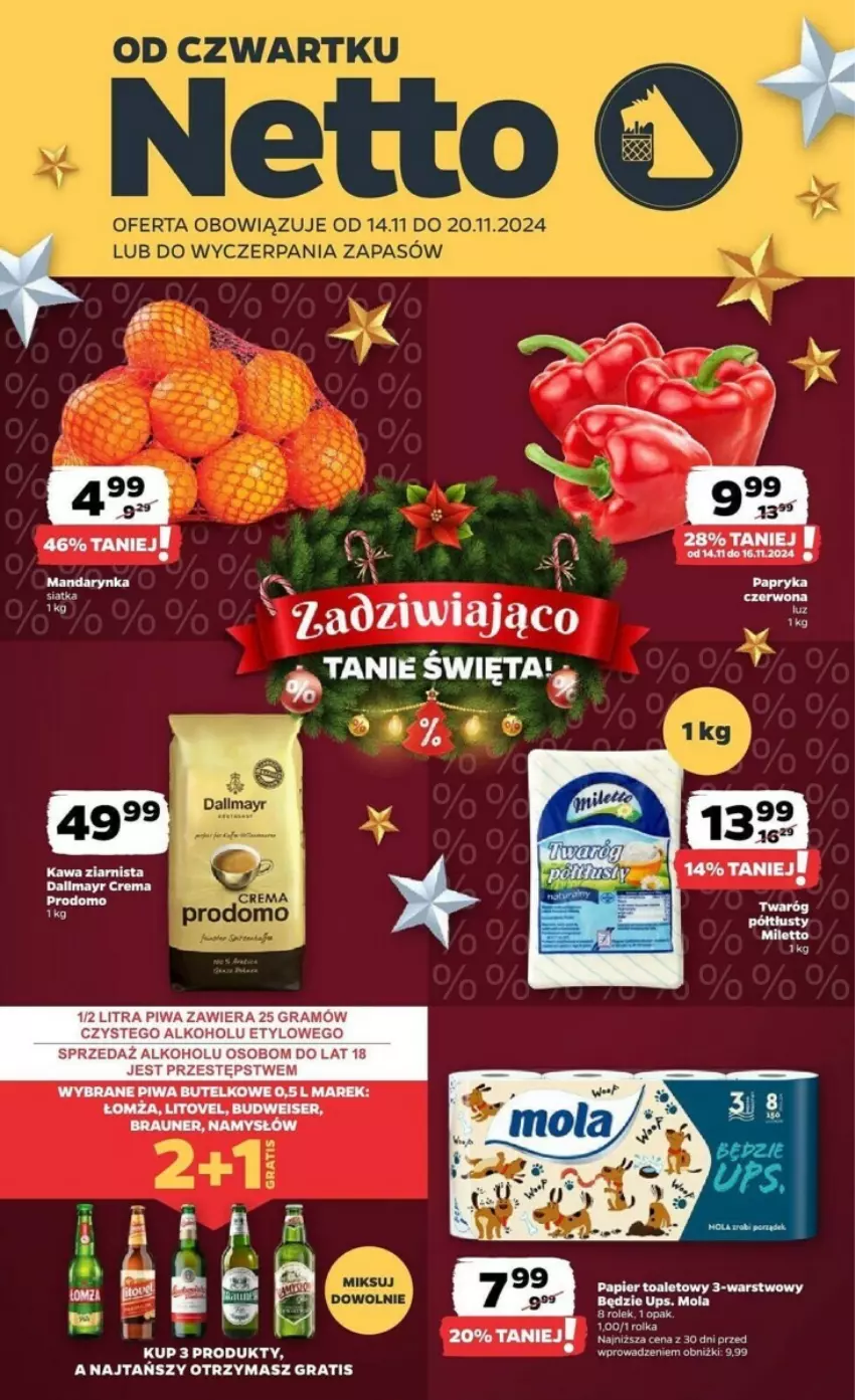 Gazetka promocyjna Netto - ważna 14.11 do 20.11.2024 - strona 1 - produkty: Fa, Gra, LG, Mola, Papier, Papier toaletowy, Papryka, Piwa, Puf, Ser, Siatka, Twaróg, Twaróg półtłusty