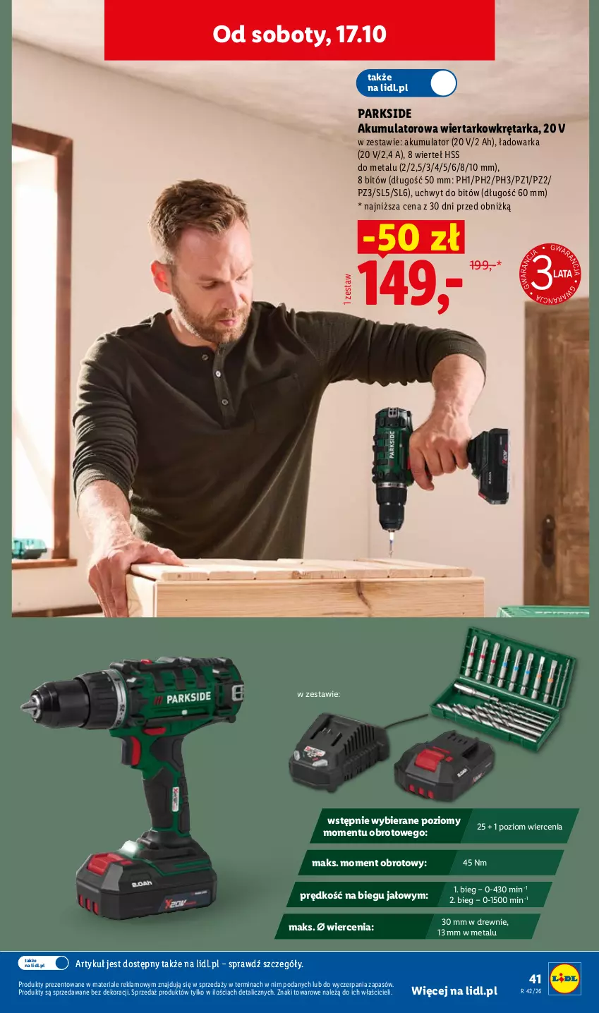 Gazetka promocyjna Lidl - Katalog - ważna 12.10 do 24.10.2026 - strona 45 - produkty: Akumulator, Akumulatorowa wiertarkowkrętark, Parkside, Tarka, Warka, Wiertarkowkrętarka, Wkręt, Wkrętarka