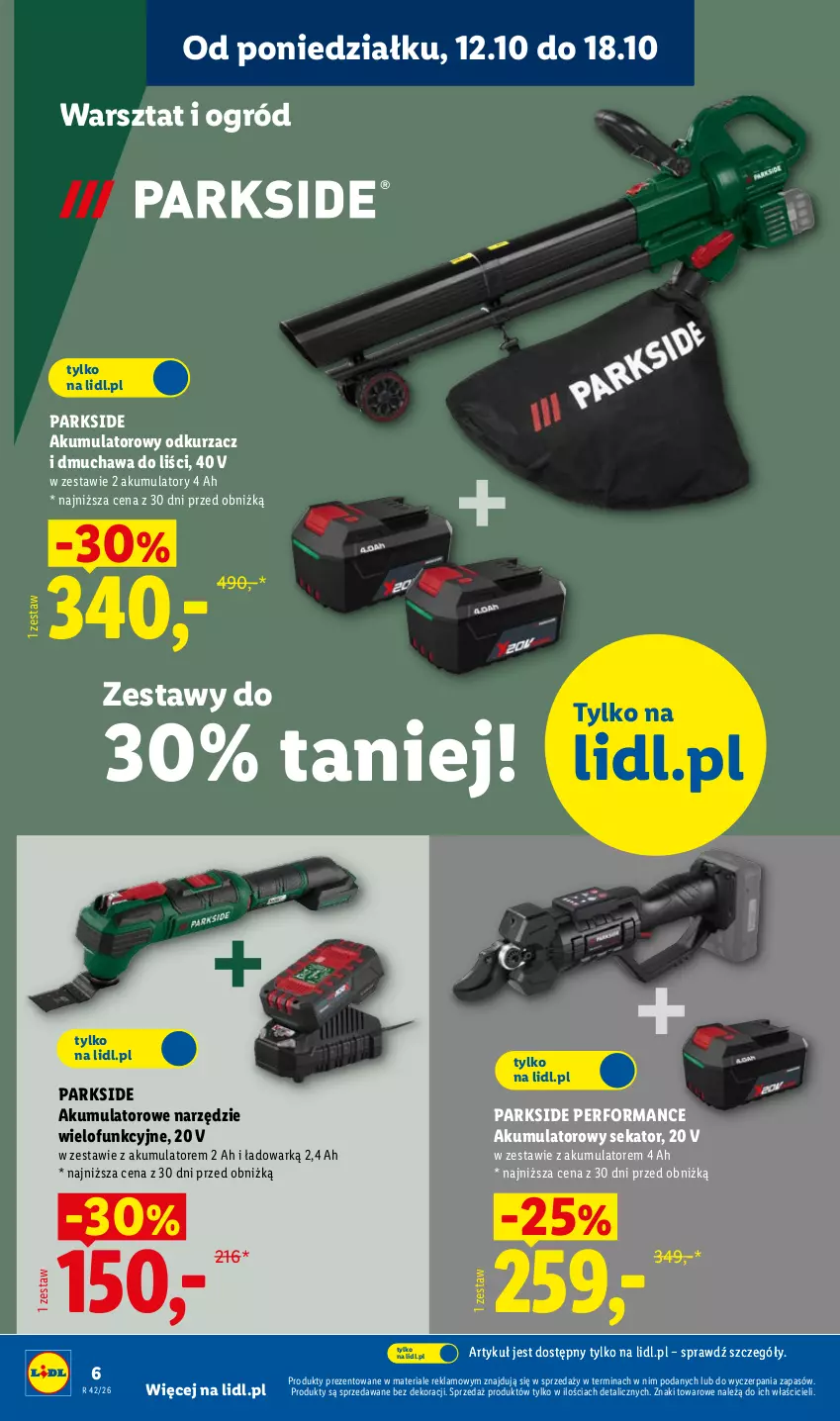 Gazetka promocyjna Lidl - Katalog - ważna 12.10 do 24.10.2026 - strona 6 - produkty: Akumulator, Dmuchawa do liści, Odkurzacz, Ogród, Parkside, Sekator