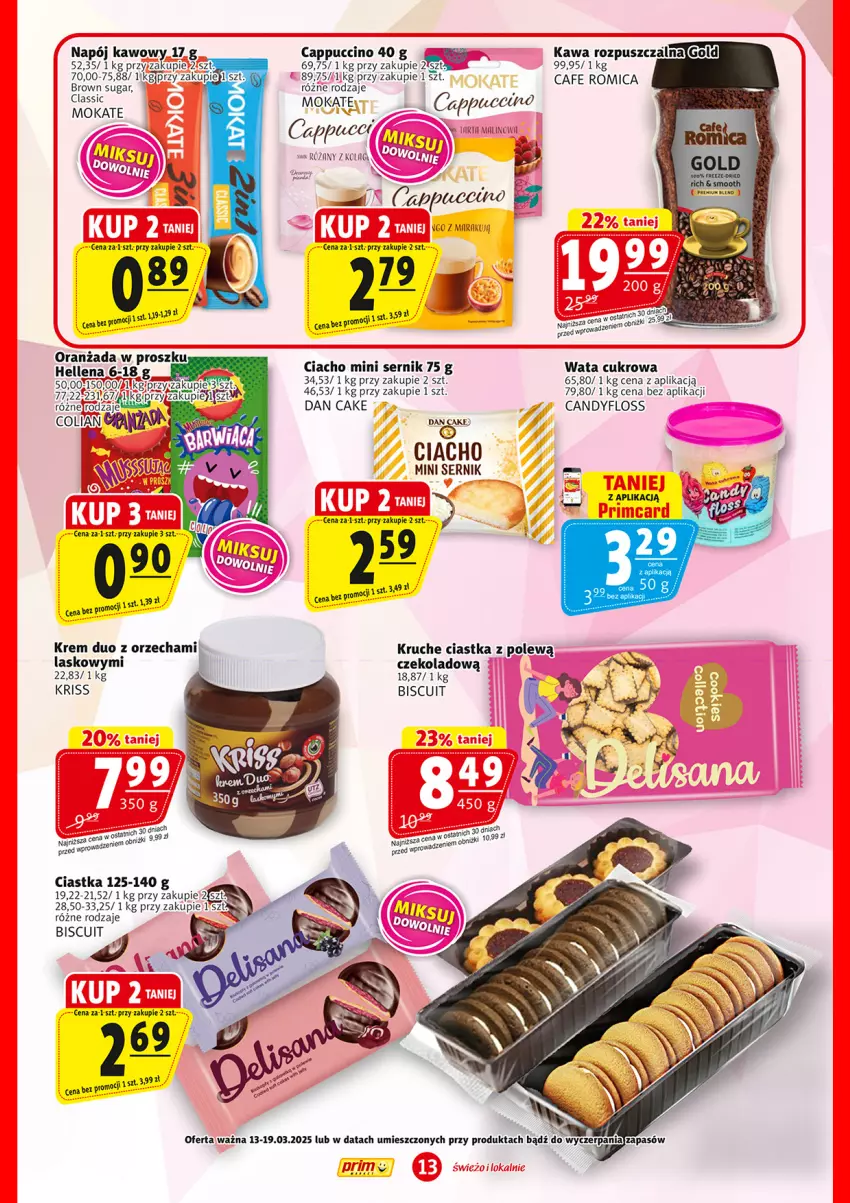 Gazetka promocyjna Prim Market - ważna 13.03 do 19.03.2025 - strona 13 - produkty: Candy, Cappuccino, Ciastka, Dan Cake, Hellena, Kawa, Kawa rozpuszczalna, LG, Napój, Oranżada, Róża, Ser, Tarta, Wata cukrowa