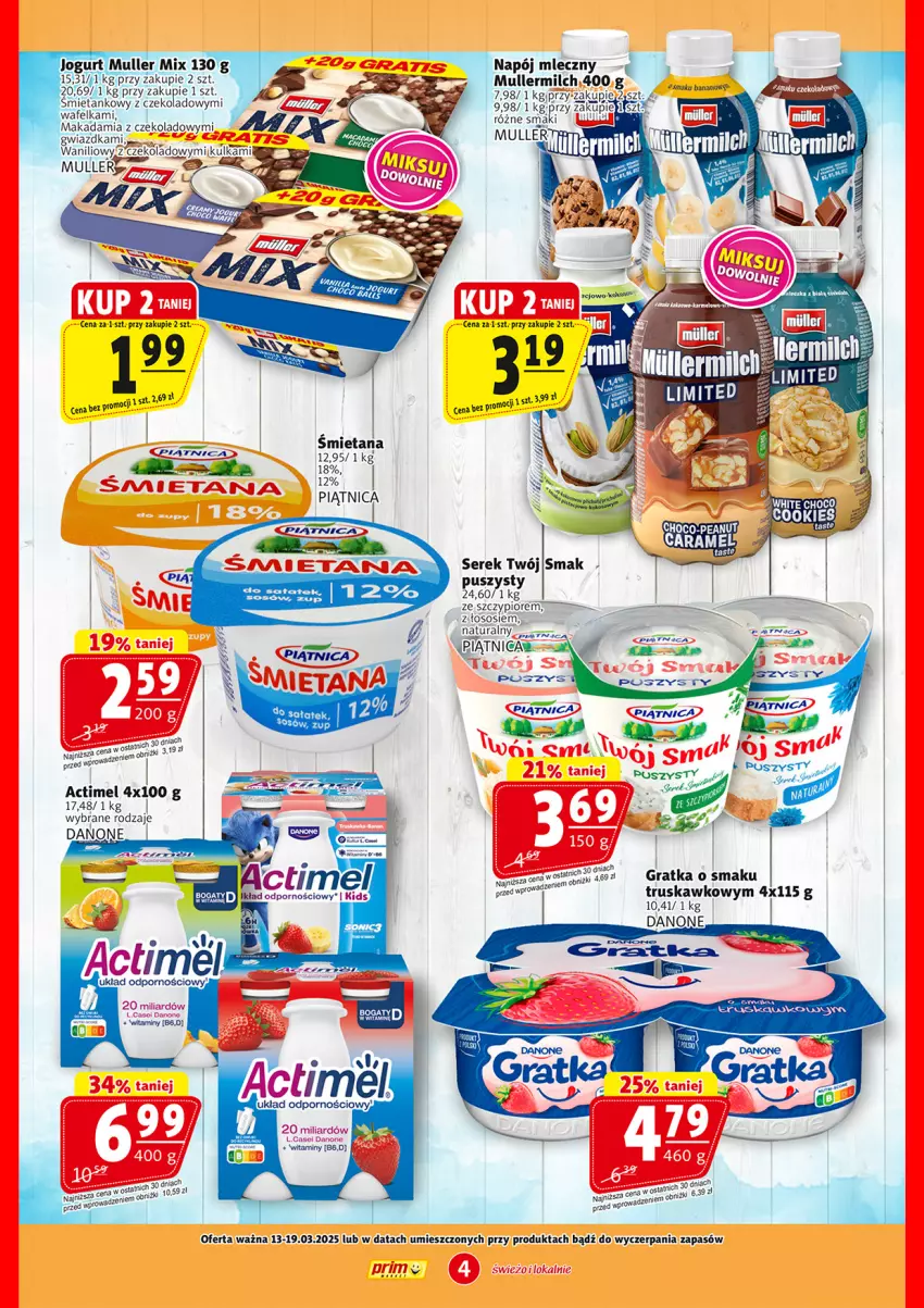 Gazetka promocyjna Prim Market - ważna 13.03 do 19.03.2025 - strona 4 - produkty: Actimel, Gra, Napój, Napój mleczny, Piątnica, Ser, Serek, Sos