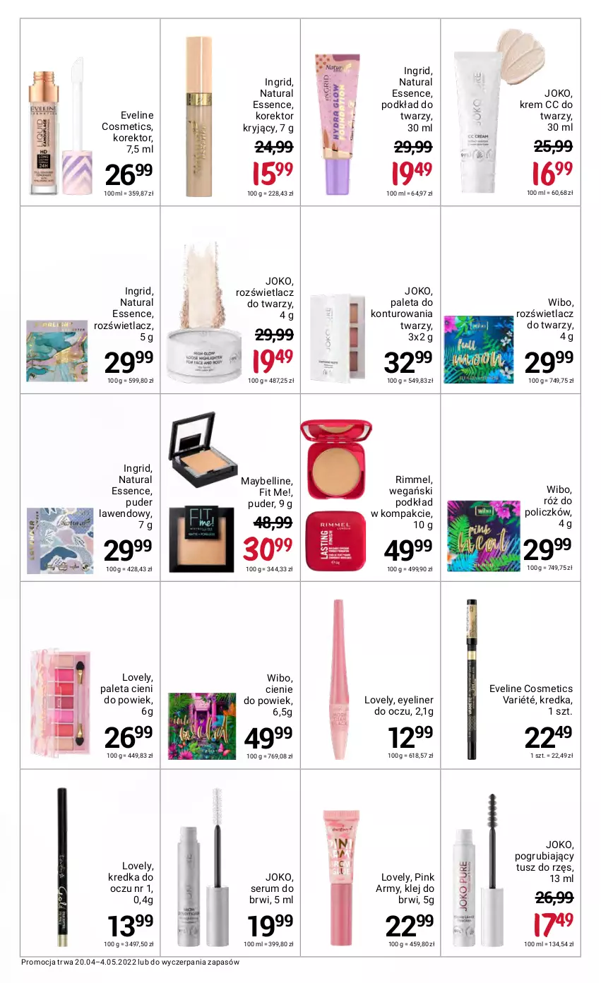 Gazetka promocyjna Rossmann - ważna 20.04 do 04.05.2022 - strona 41 - produkty: Bell, Eveline, GRID, Klej, Kredka, Lovely, Maybelline, Paleta, Podkład, Podkład do twarzy, Puder, Róż do policzków, Rozświetlacz, Rum, Ser, Serum, Tusz, Wibo