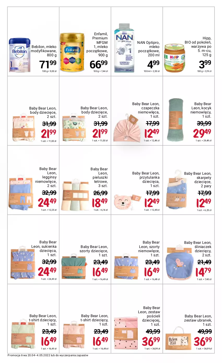 Gazetka promocyjna Rossmann - ważna 20.04 do 04.05.2022 - strona 46 - produkty: BEBILON, Body, Dzieci, Enfamil, Fa, Gin, HiPP, Karp, Koc, Legginsy, Leon, Mleko, Mleko modyfikowane, NAN Optipro, Pościel, Sukienka, Szorty, T-shirt, Warzywa