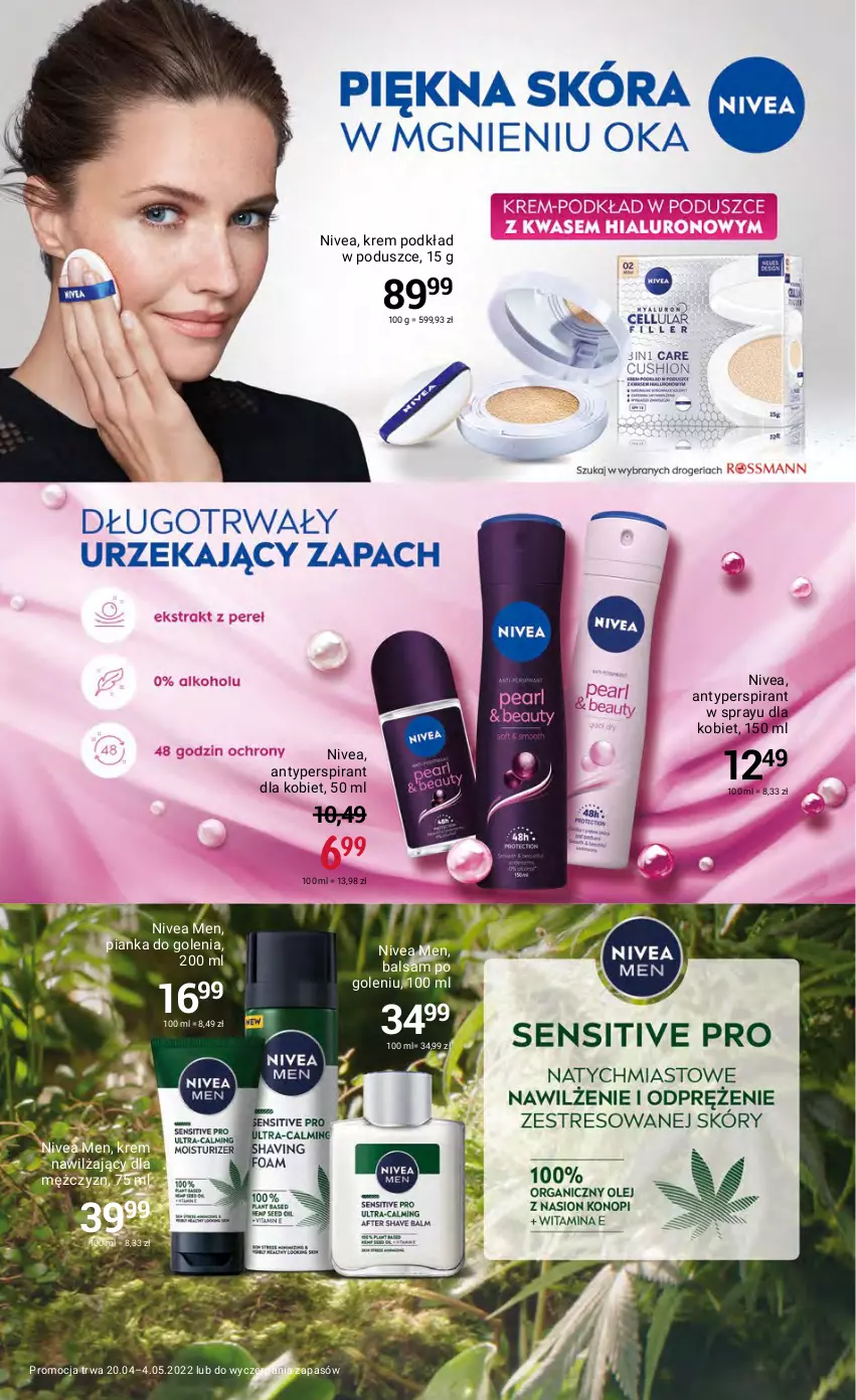 Gazetka promocyjna Rossmann - ważna 20.04 do 04.05.2022 - strona 6 - produkty: Antyperspirant, Balsam po goleniu, Krem nawilżający, Nivea, Nivea Men, Pianka do golenia, Podkład