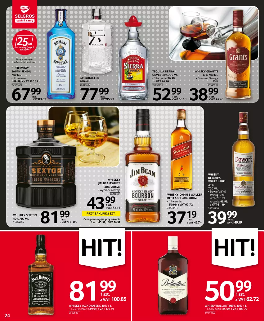 Gazetka promocyjna Selgros - Oferta spożywcza - ważna 06.10 do 19.10.2022 - strona 24 - produkty: Gin, Gra, Jim Beam, Johnnie Walker, Por, Tequila, Whiskey, Whisky