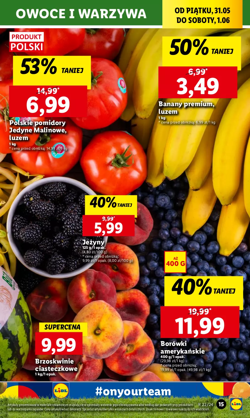 Gazetka promocyjna Lidl - GAZETKA - ważna 31.05 do 01.06.2024 - strona 17 - produkty: Banany, Brzoskwinie, Jeżyny, Owoce, Pomidory, Warzywa