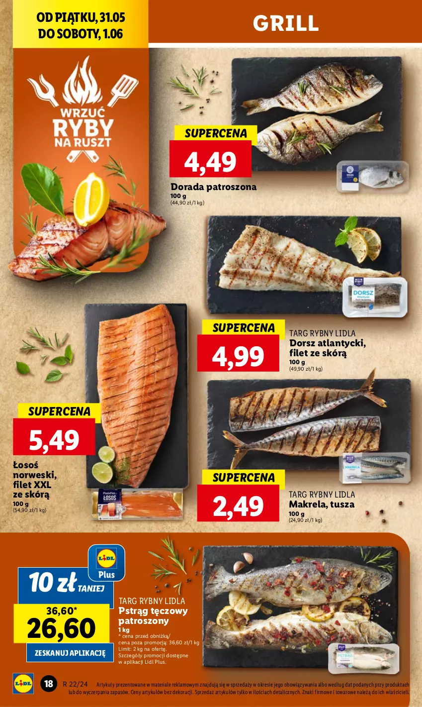 Gazetka promocyjna Lidl - GAZETKA - ważna 31.05 do 01.06.2024 - strona 20 - produkty: Dorsz, Grill, Pstrąg, Pstrąg tęczowy, Tusz