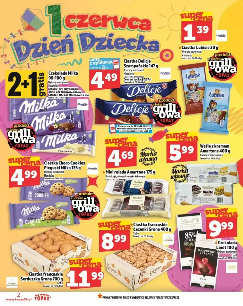 Gazetka promocyjna Topaz - ważna 29.05 do 04.06.2025 - strona 12 - produkty: Ciastka, Czekolada, Delicje, Figi, Kakao, Lindt, Lubisie, Milka, Rolada, Ser, Top, Wafle
