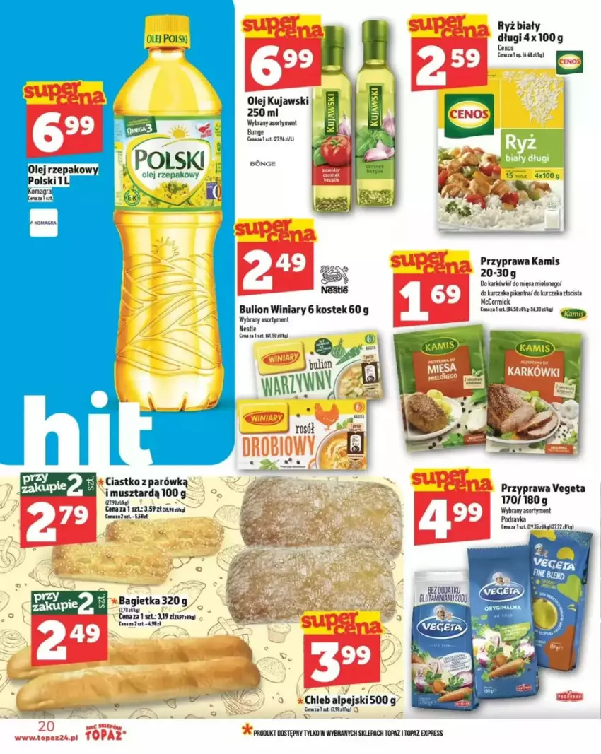 Gazetka promocyjna Topaz - ważna 29.05 do 04.06.2025 - strona 13 - produkty: Bagietka, Bulion, Cenos, Chleb, Kamis, Kujawski, Kurczak, Lion, Mus, Olej, Olej rzepakowy, Rosół, Ryż, Ryż biały, Stek, Top, Vegeta, Winiary