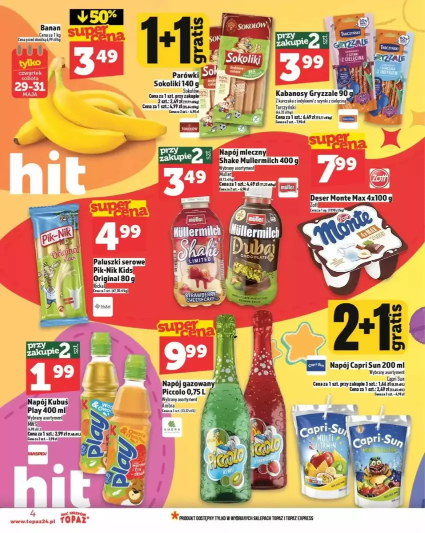 Gazetka promocyjna Topaz - ważna 29.05 do 04.06.2025 - strona 26 - produkty: Deser, Gin, Kubuś, Kurczak, Monte, Napój, Napój gazowany, Napój mleczny, Ser, Tarczyński, Top