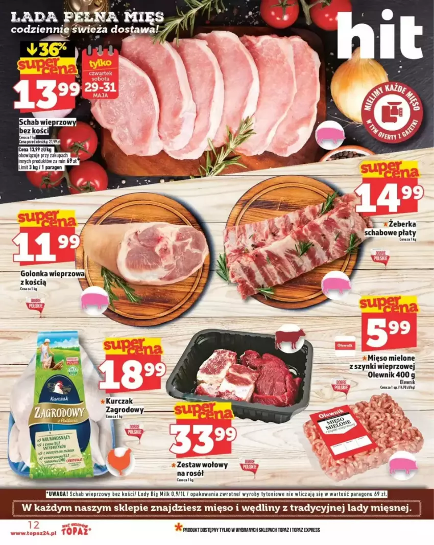 Gazetka promocyjna Topaz - ważna 29.05 do 04.06.2025 - strona 4 - produkty: Kurczak, Lody, Mięso, Mięso mielone, Olewnik, Por, Rosół, Schab wieprzowy, Top, Waga
