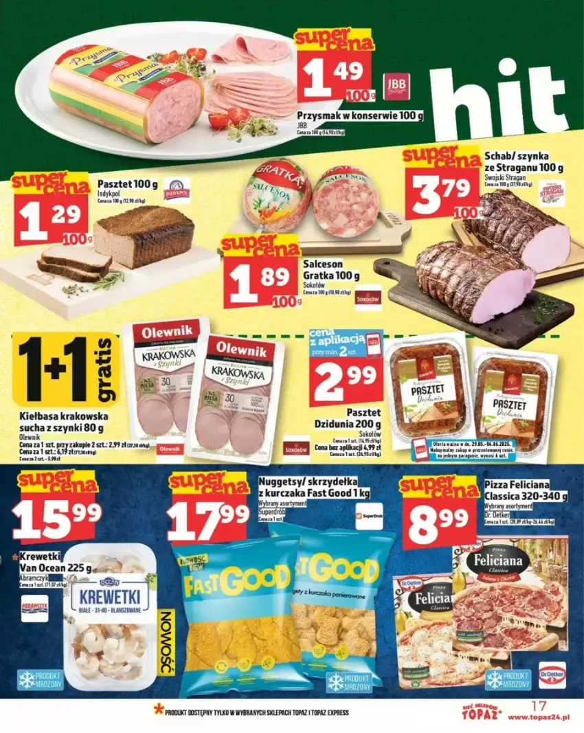 Gazetka promocyjna Topaz - ważna 29.05 do 04.06.2025 - strona 9 - produkty: Feliciana, Gra, Kiełbasa, Kiełbasa krakowska, LG, Pasztet, Salceson, Sok, Sokołów, Szynka, Top