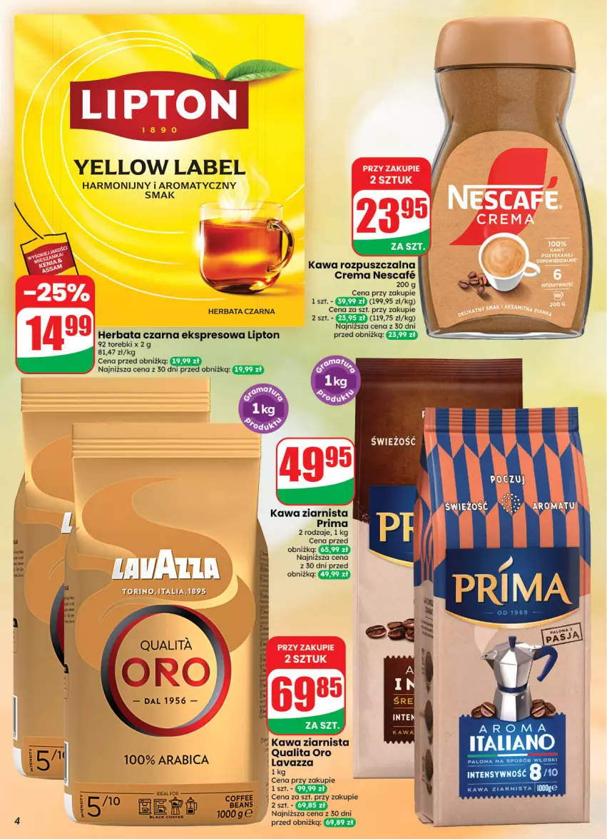 Gazetka promocyjna Dino - Weekendowe okazje - ważna 25.09 do 26.09.2026 - strona 4 - produkty: BIC, Herbata, Herbata czarna, Kawa, Kawa rozpuszczalna, Kawa ziarnista, Lavazza, Lipton, Prima