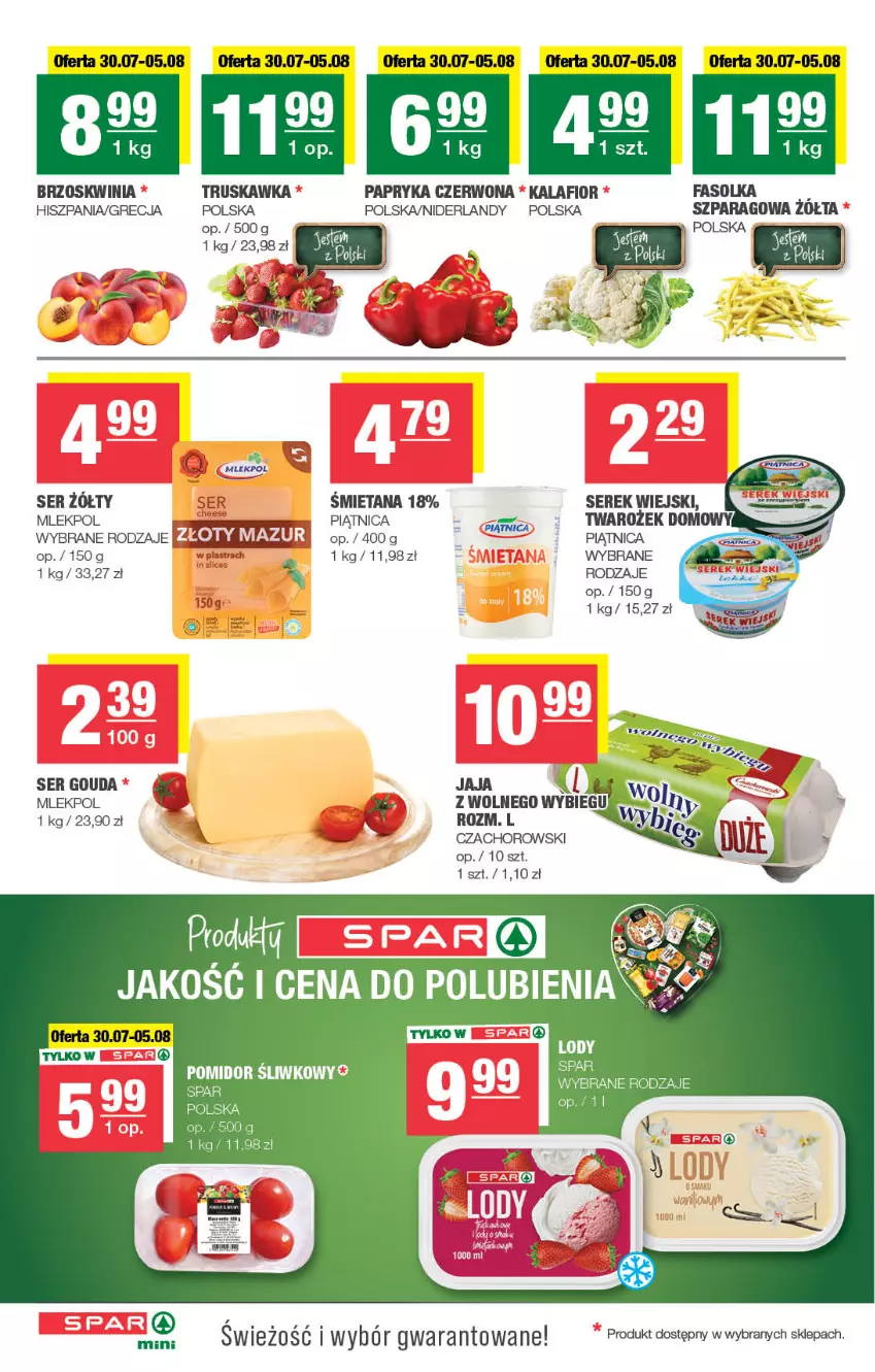 Gazetka promocyjna Spar - Spar-Mini - ważna 27.07 do 06.08.2025 - strona 2 - produkty: Fa, Gouda, Jaja, Kalafior, Papryka, Papryka czerwona, Piątnica, Ser, Serek, Serek wiejski