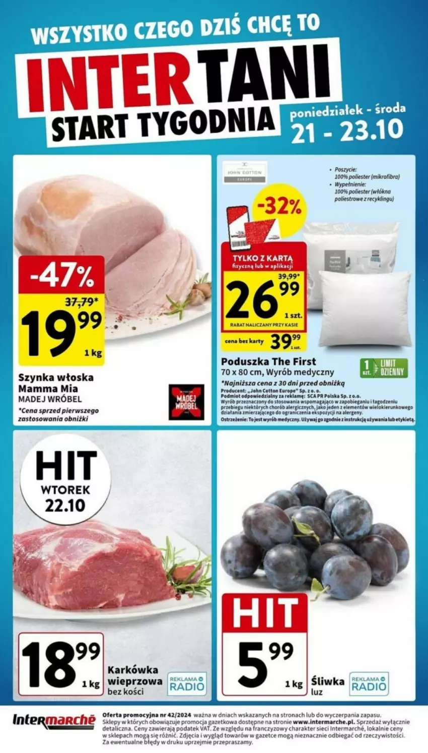 Gazetka promocyjna Intermarche - ważna 21.10 do 23.10.2024 - strona 1 - produkty: Fa, Gra, Poduszka, Szynka, Tago