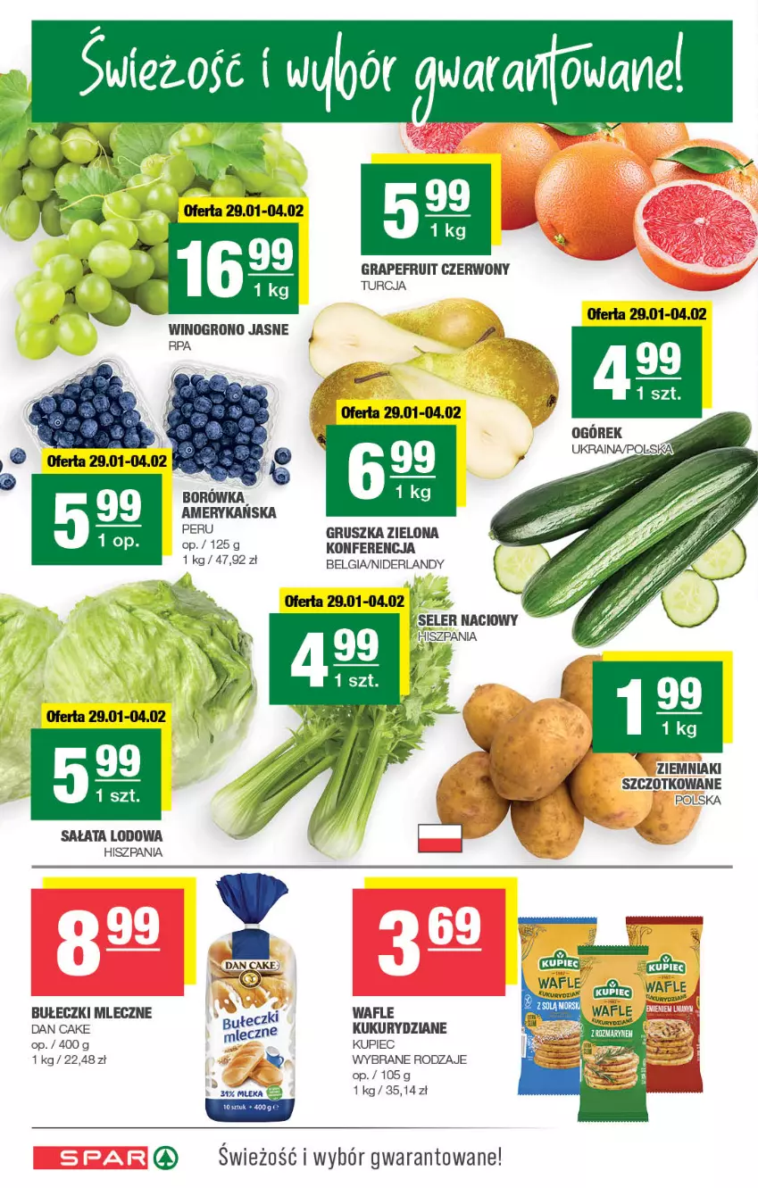 Gazetka promocyjna Spar - Spar - ważna 26.01 do 05.02.2025 - strona 2 - produkty: Borówka, Borówka amerykańska, Bułeczki, Bułeczki mleczne, Dan Cake, Gra, Kupiec, LG, Ogórek, Piec, Sałat, Sałata lodowa, Seler naciowy, Wafle, Ziemniaki