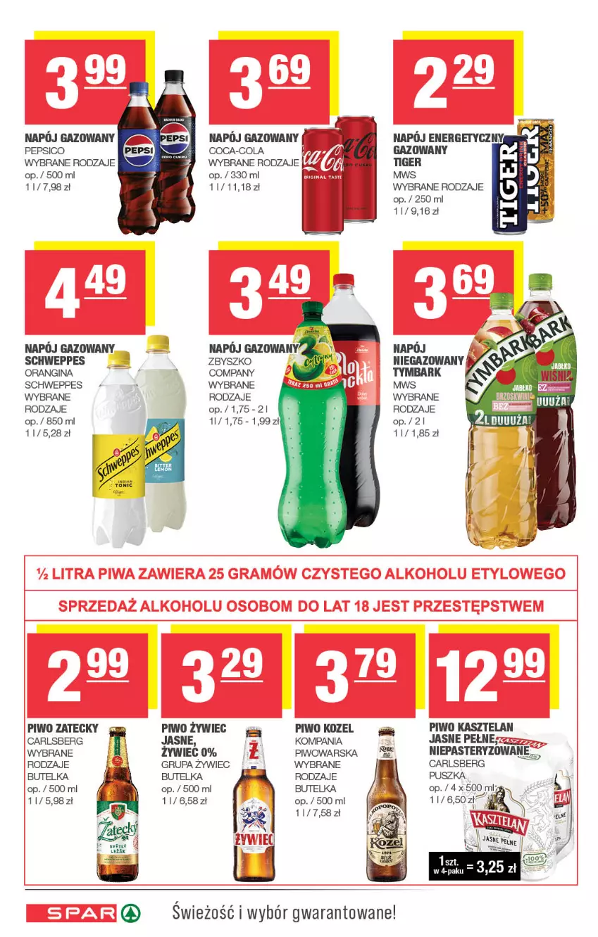 Gazetka promocyjna Spar - Spar - ważna 26.01 do 05.02.2025 - strona 6 - produkty: Carlsberg, Coca-Cola, Gin, Kasztelan, Kozel, Napój, Napój gazowany, Pepsi, Piwo, Schweppes, Tiger, Tymbark