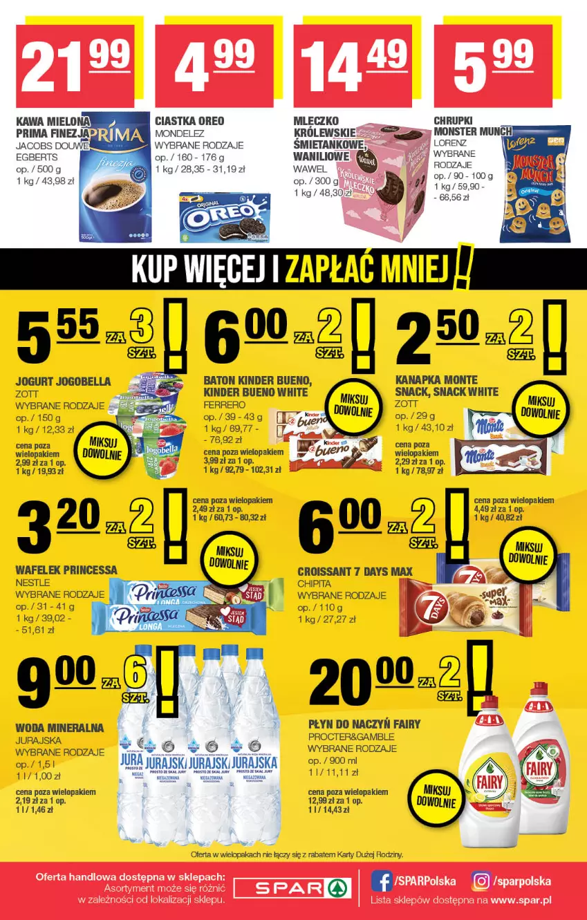 Gazetka promocyjna Spar - Spar - ważna 26.01 do 05.02.2025 - strona 8 - produkty: 7 Days, Baton, Bell, Bella, Chrupki, Ciastka, Croissant, Fa, Fairy, Ferrero, Gra, Jogobella, Jogurt, Kinder, Kinder Bueno, Królewski, Lorenz, Mleczko, Monster Munch, Monte, Oreo, Wawel, Woda, Woda mineralna, Zott