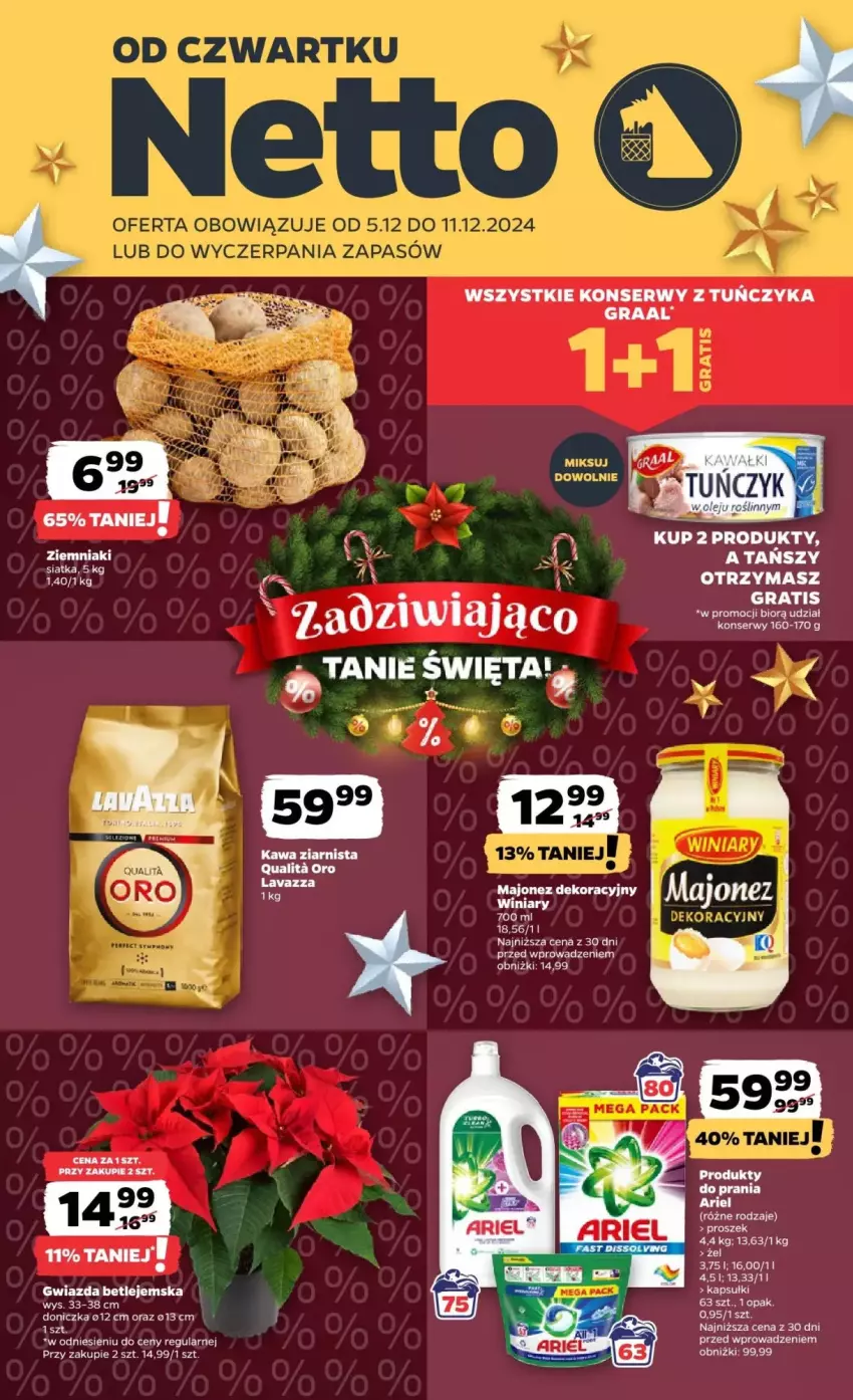 Gazetka promocyjna Netto - ważna 05.12 do 11.12.2024 - strona 1 - produkty: Gra, Graal, Gwiazda, LG, Ser, Siatka, Tuńczyk, Winiary, Ziemniaki