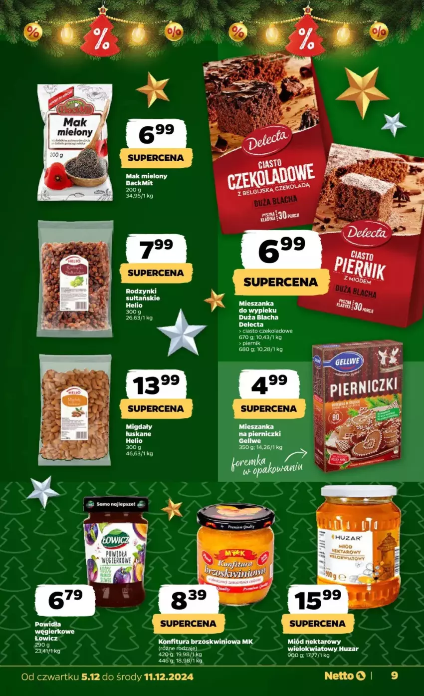 Gazetka promocyjna Netto - ważna 05.12 do 11.12.2024 - strona 21 - produkty: Ciasto czekoladowe, Delecta, Helio, Mak mielony, Migdały, Migdały łuskane, Piernik, Rodzynki