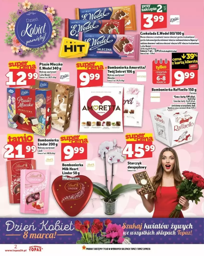 Gazetka promocyjna Topaz - ważna 06.03 do 12.03.2025 - strona 12 - produkty: Czekolada, Deser, Fa, Ferrero, Kokos, Lindor, Mleczko, Ptasie mleczko, Raffaello, Ser, Wino