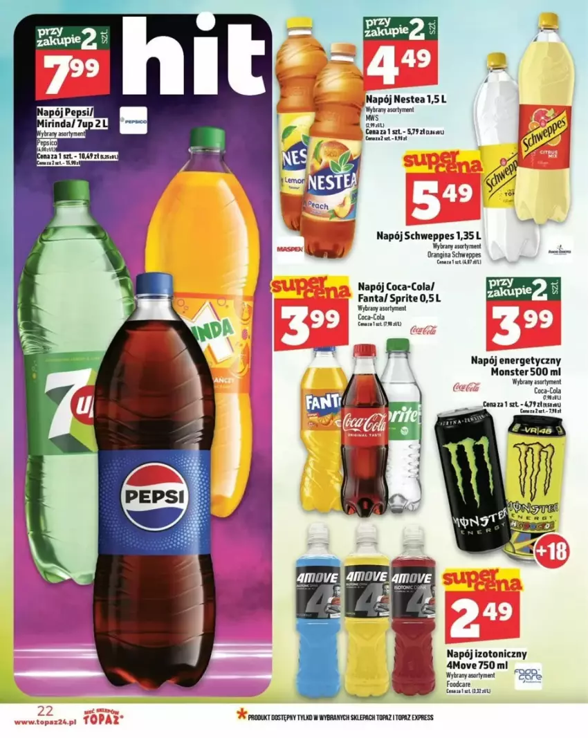 Gazetka promocyjna Topaz - ważna 06.03 do 12.03.2025 - strona 15 - produkty: Coca-Cola, Fa, Fanta, Gin, Napój, Napój energetyczny, Napój izotoniczny, Nestea, Schweppes, Ser, Sprite, Top