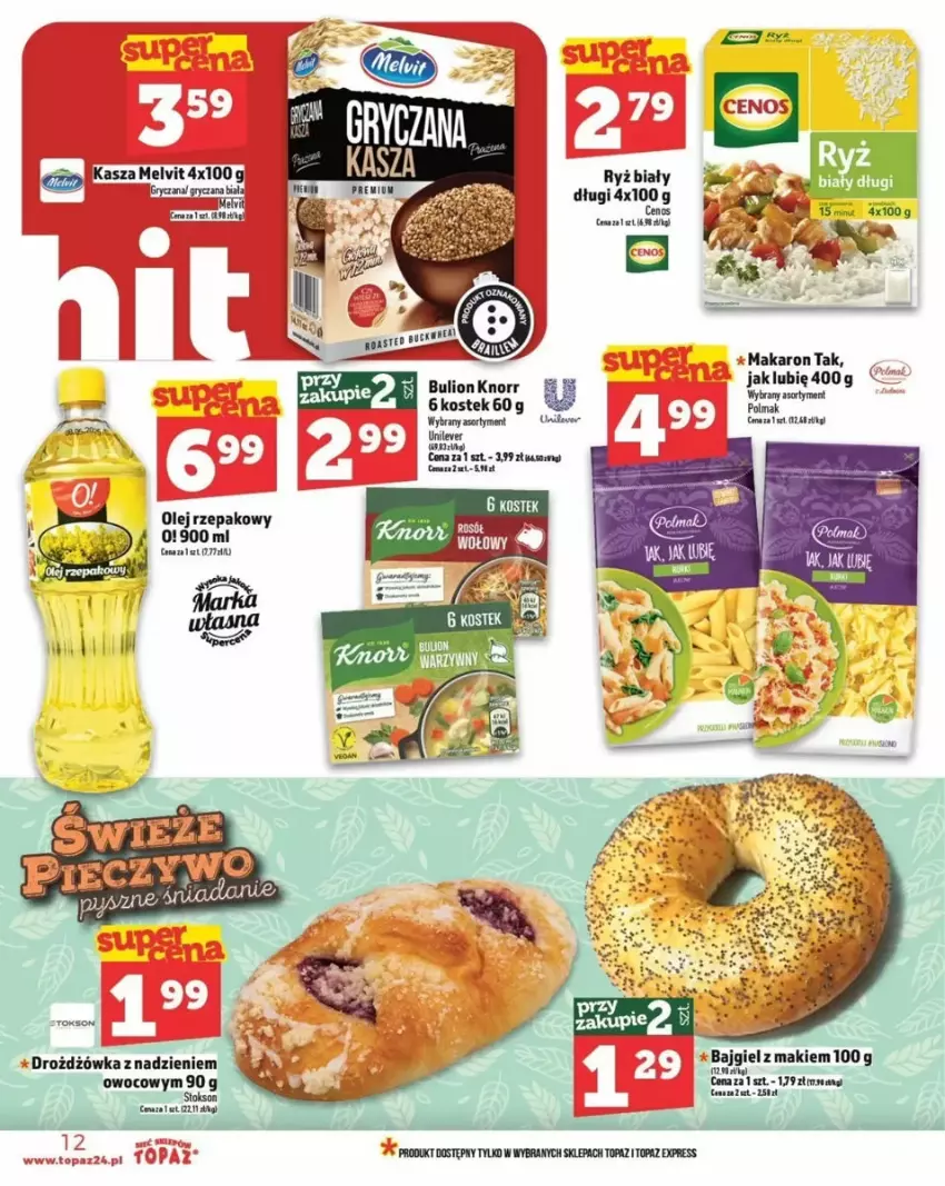 Gazetka promocyjna Topaz - ważna 06.03 do 12.03.2025 - strona 4 - produkty: Bulion, Gry, Kasza, Knorr, Lion, Makaron, Melvit, Olej, Olej rzepakowy, Olma, Ryż, Ryż biały, Stek, Top