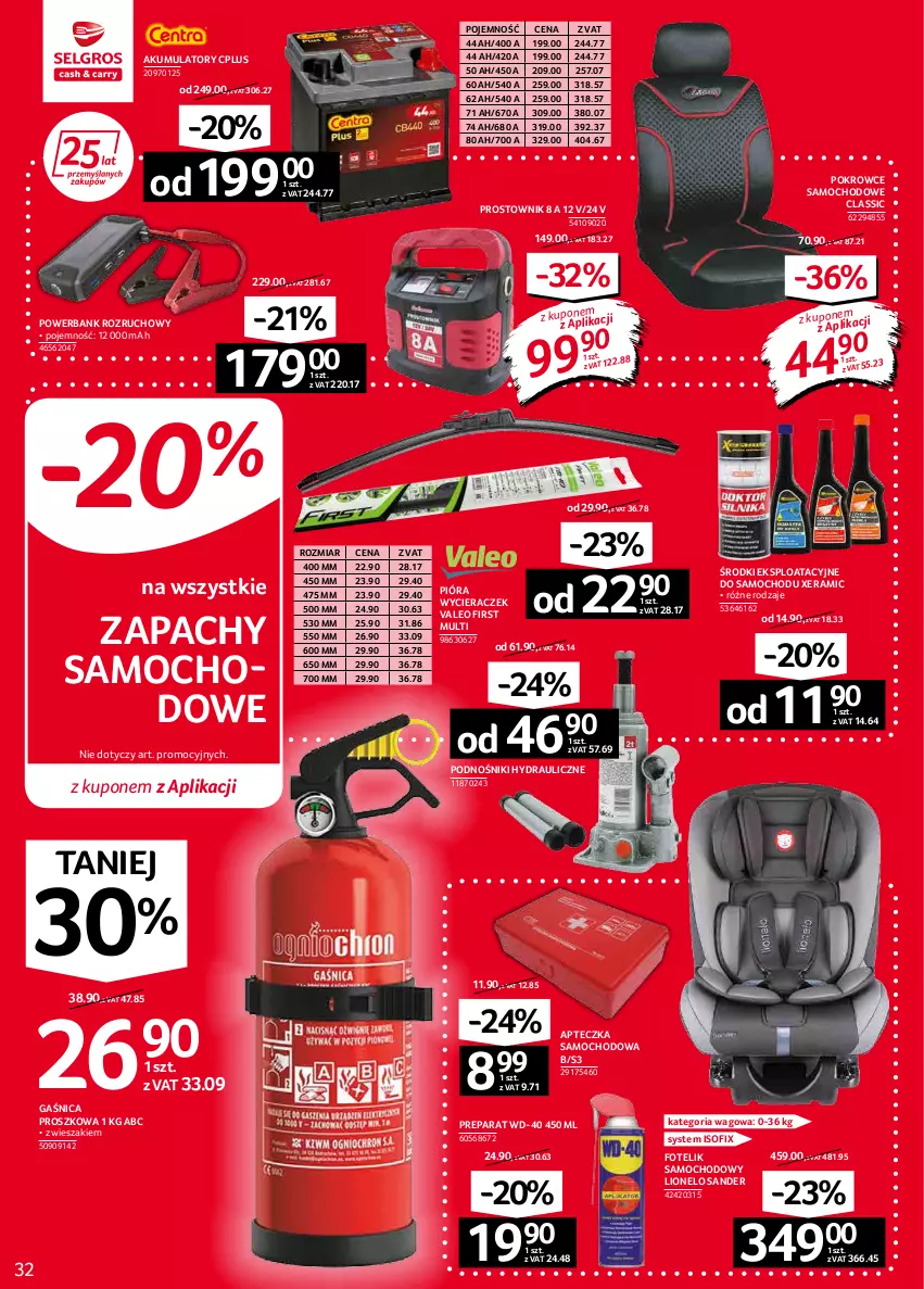 Gazetka promocyjna Selgros - Oferta przemysłowa - ważna 03.02 do 16.02.2022 - strona 32 - produkty: Akumulator, Apteczka samochodowa, Fotel, Fotelik, Fotelik samochodowy, Gaśnica, Lion, Powerbank, Prostownik, WD-40, Wieszak