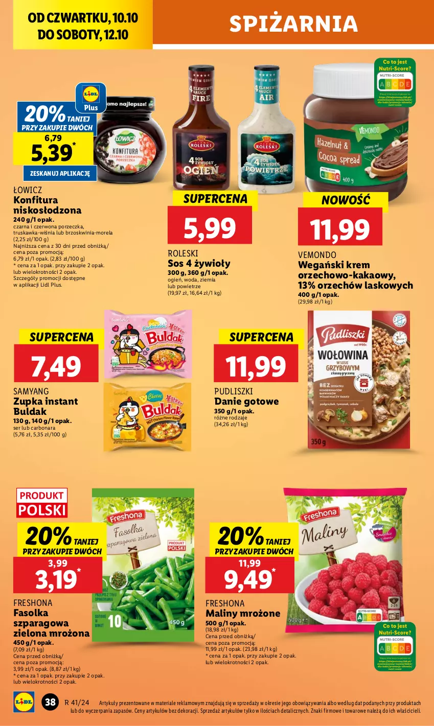 Gazetka promocyjna Lidl - GAZETKA - ważna 10.10 do 12.10.2024 - strona 40 - produkty: Danie gotowe, Fa, Kakao, Konfitura, Maliny, Morela, Por, Pudliszki, Ser, Sos, Woda