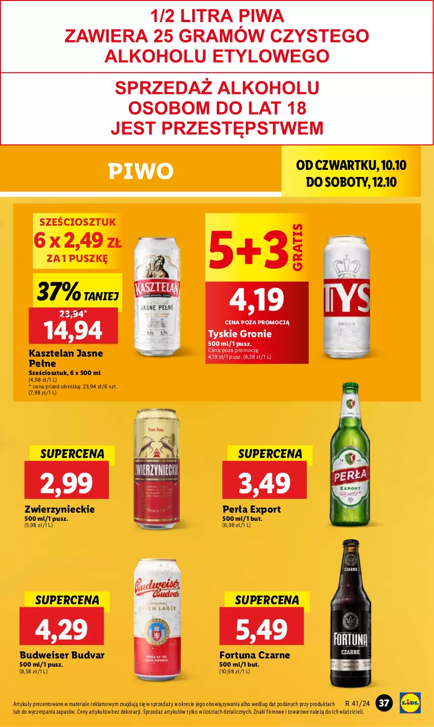 Gazetka promocyjna Lidl - GAZETKA - ważna 10.10 do 12.10.2024 - strona 43 - produkty: Fortuna, Gra, Kasztelan, Perła, Piwo, Por, Ser, Tyskie