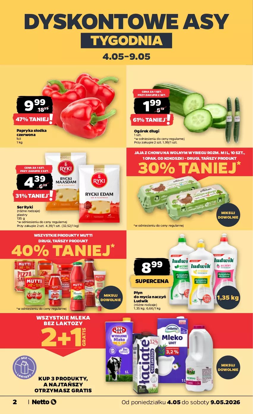 Gazetka promocyjna Netto - Od Poniedziałku - ważna 04.05 do 09.05.2026 - strona 2 - produkty: Do mycia naczyń, Gra, Jaja, Kokos, Kosz, Ludwik, Ogórek, Papryka, Papryka słodka, Płyn do mycia, Płyn do mycia naczyń, Ser