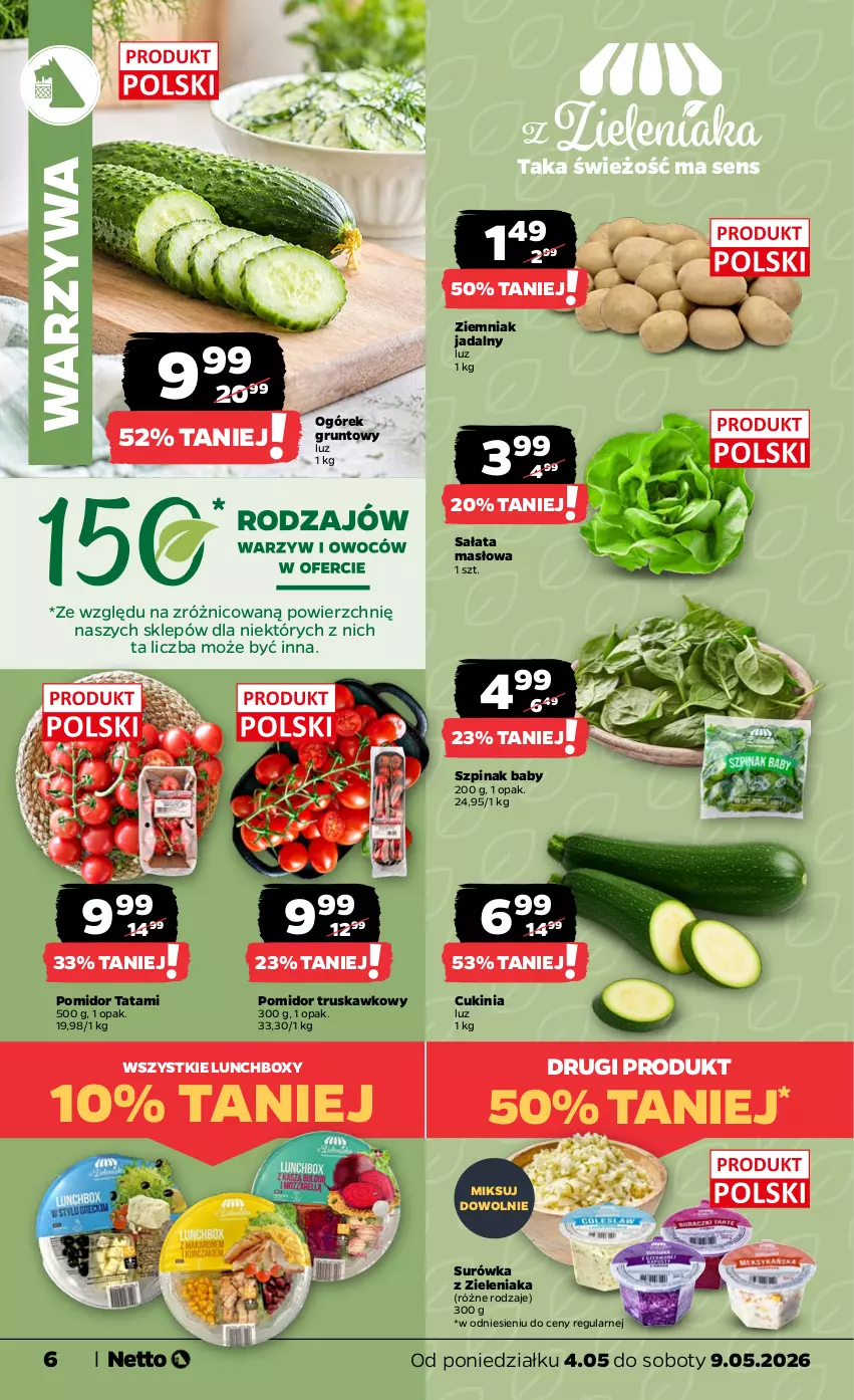 Gazetka promocyjna Netto - Od Poniedziałku - ważna 04.05 do 09.05.2026 - strona 6 - produkty: Grunt, Masło, Ogórek, Sałat, Sałata masłowa, Surówka, Szpinak, Warzywa