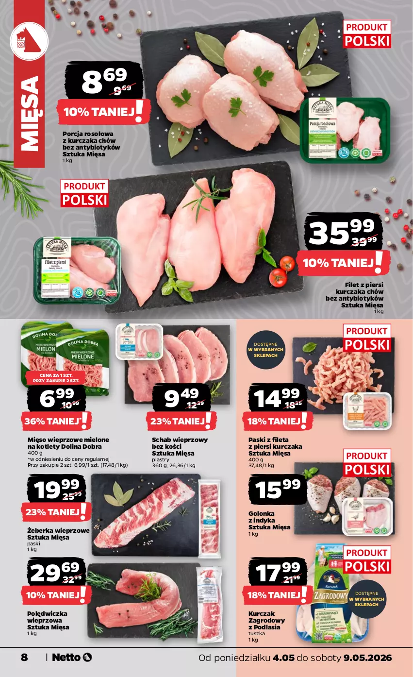 Gazetka promocyjna Netto - Od Poniedziałku - ważna 04.05 do 09.05.2026 - strona 8 - produkty: Filet z piersi kurczaka, Golonka z indyka, Kotlet, Kurczak, Mięso, Mięso wieprzowe, Polędwiczka wieprzowa, Por, Schab wieprzowy, Tusz