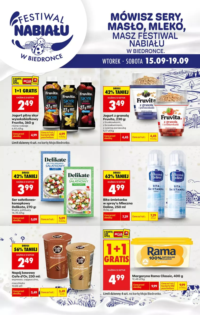Gazetka promocyjna Biedronka - Gazetka - ważna 15.09 do 22.09.2026 - strona 1 - produkty: Cappuccino, Chia, Fa, Gra, Jogurt, Jogurt pitny, Margaryna, Masło, Mleko, Napój, Owoce, Por, Rama, Sałat, Ser, Sok