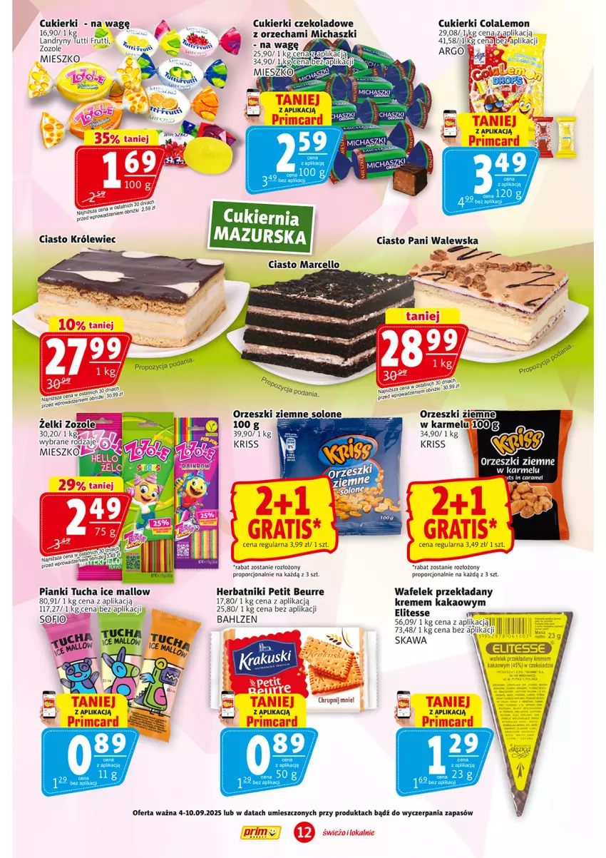 Gazetka promocyjna Prim Market - ważna 04.09 do 10.09.2025 - strona 12 - produkty: Cukier, Cukierki, Cukierki czekoladowe, Gra, Herbatniki, Herbatniki Petit Beurre, Kawa, Orzeszki, Orzeszki ziemne, Por, Wafelek