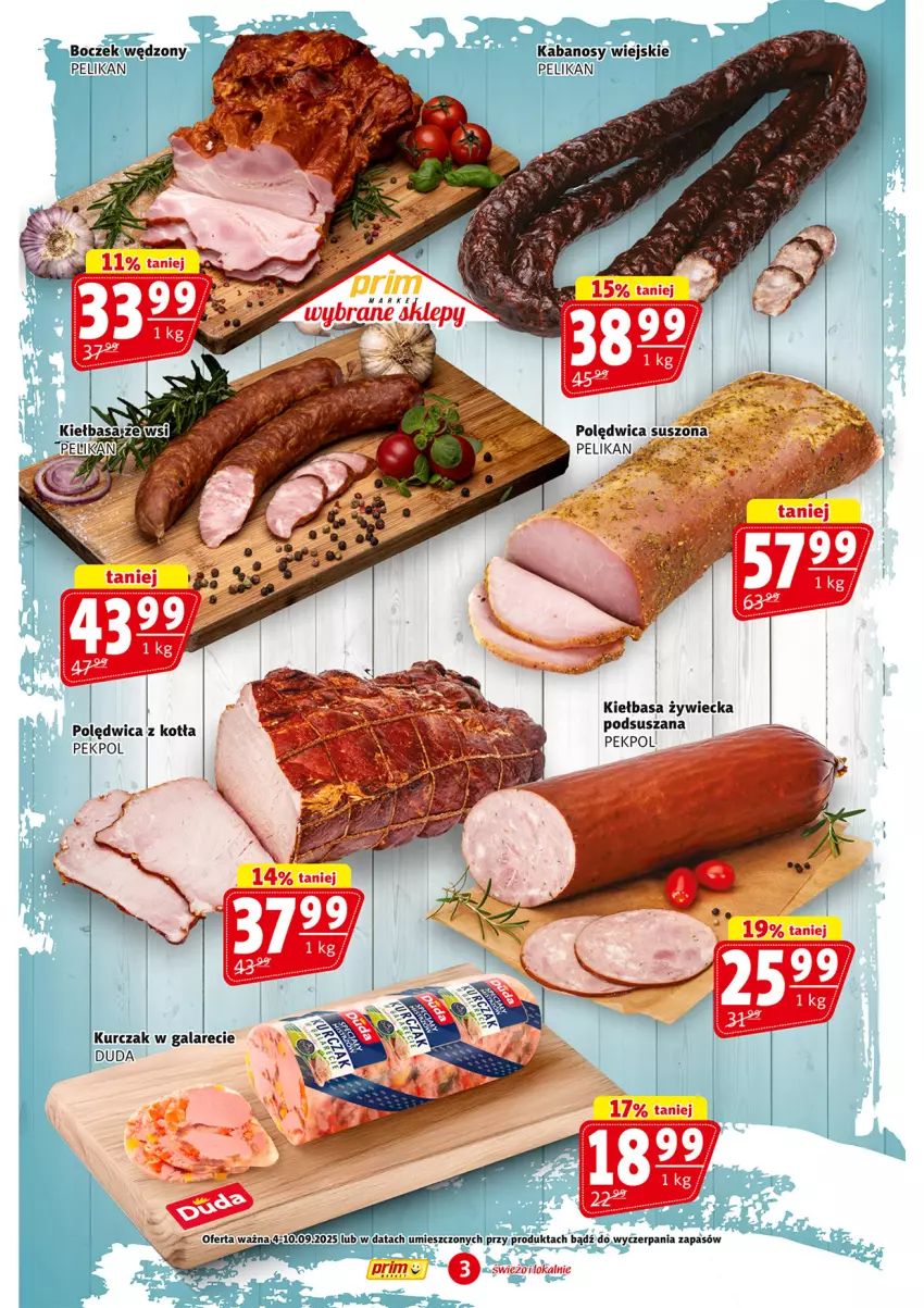 Gazetka promocyjna Prim Market - ważna 04.09 do 10.09.2025 - strona 3 - produkty: Boczek, Gala, Kabanos, Kiełbasa, Kurczak, Polędwica
