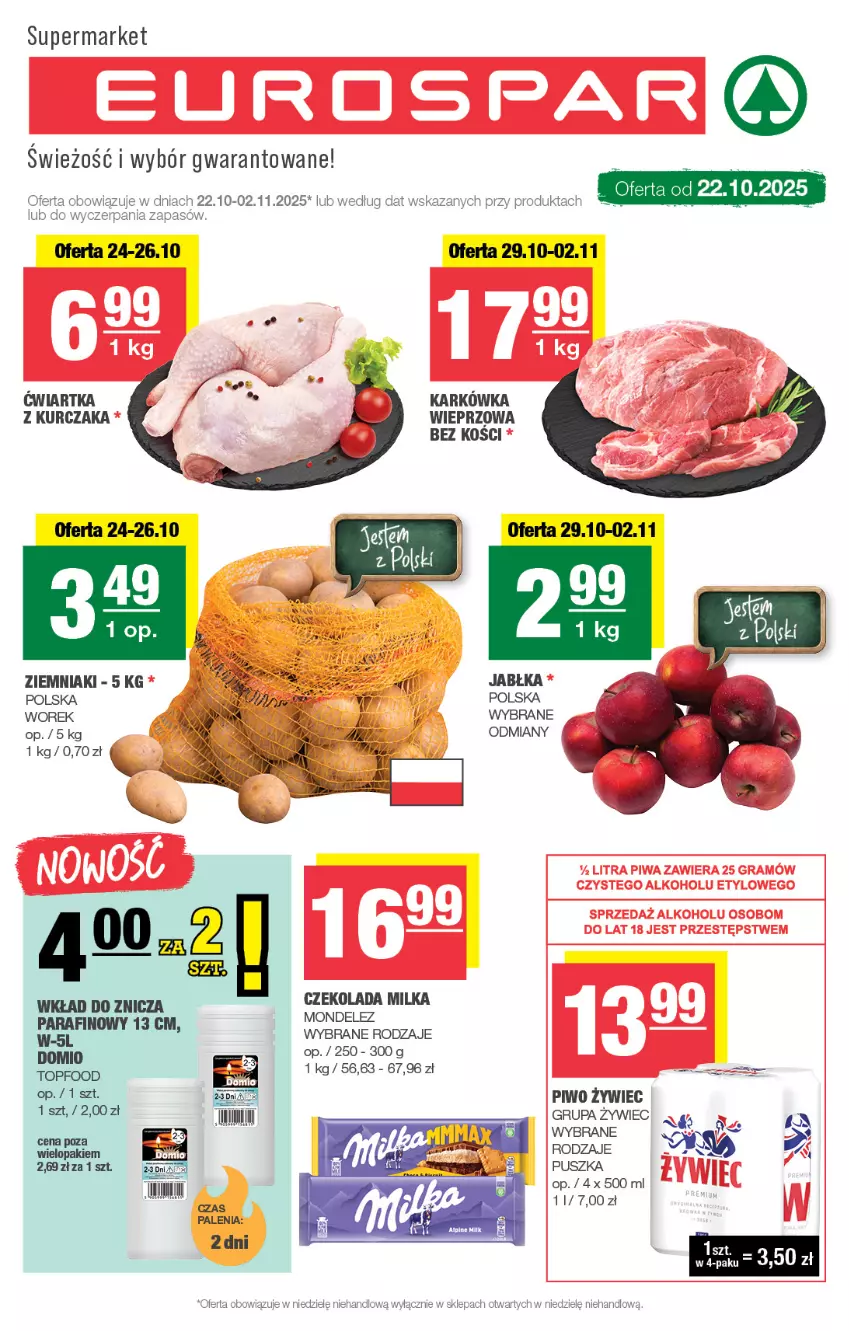 Gazetka promocyjna Spar - EuroSpar - ważna 19.10 do 29.10.2025 - strona 1 - produkty: Jabłka, Kurczak, Piwo, Ziemniaki, Znicz