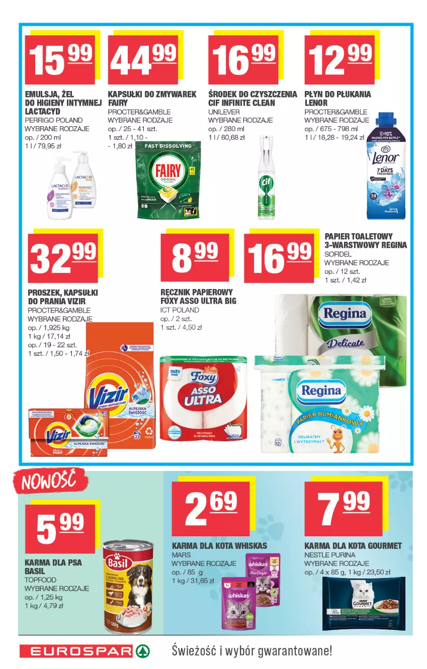 Gazetka promocyjna Spar - EuroSpar - ważna 19.10 do 29.10.2025 - strona 14 - produkty: Cif, Emulsja, Fa, Fairy, Foxy, Gin, Lactacyd, Lenor, Papier, Papier toaletowy, Płyn do płukania, Pur, Purina, Ręcznik, Top, Vizir, Whiskas