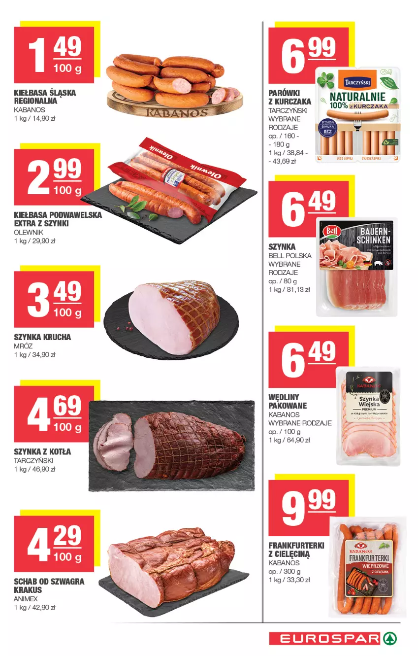Gazetka promocyjna Spar - EuroSpar - ważna 19.10 do 29.10.2025 - strona 7 - produkty: Bell, Fa, Frankfurterki, Gra, Kabanos, Kiełbasa, Kiełbasa podwawelska, Krakus, Kurczak, Olewnik, Szynka, Tarczyński, Wawel