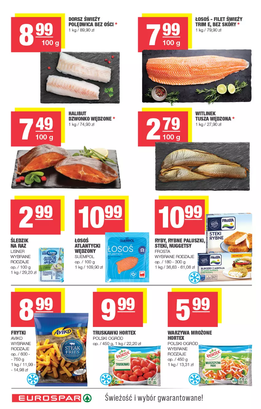 Gazetka promocyjna Spar - EuroSpar - ważna 19.10 do 29.10.2025 - strona 8 - produkty: Dorsz, Frosta, Frytki, Gra, Halibut, Hortex, Lisner, Ogród, Polędwica, Sos, Stek, Suempol, Truskawki, Tusz, Warzywa