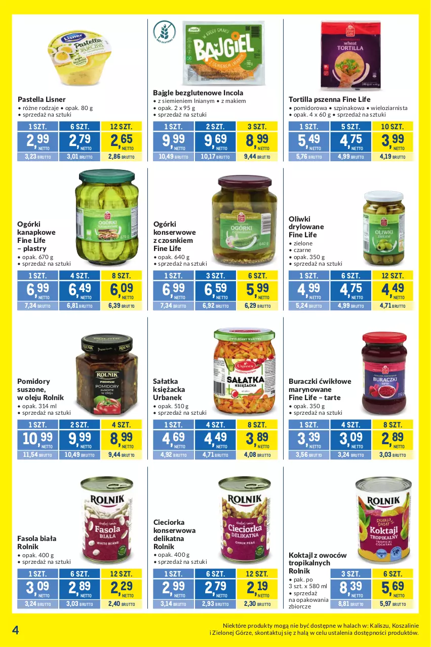Gazetka promocyjna Makro - Kupujesz więcej płacisz mniej - ważna 29.09 do 26.10.2026 - strona 4 - produkty: Bajgle, Buraczki, Cieciorka, Fa, Fasola, Kosz, Lisner, Ogórki konserwowe, Olej, Oliwki, Orka, Pastella, Pomidory, Rolnik, Sałat, Sałatka, Ser, Szal, Szpinak, Tortilla