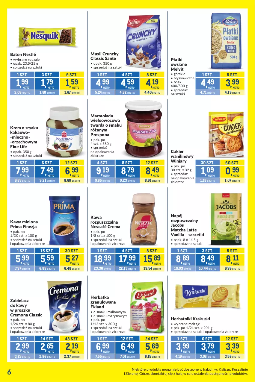 Gazetka promocyjna Makro - Kupujesz więcej płacisz mniej - ważna 29.09 do 26.10.2026 - strona 6 - produkty: Baton, Cukier, Cukier wanilinowy, Gra, Herbatniki, Jacobs, Kakao, Kawa, Kawa mielona, Kawa rozpuszczalna, Kosz, Krakus, Krakuski, Marmolada, Melvit, Mola, Mus, Napój, Nescafé, Nestlé, Płatki owsiane, Prima, Róża, Sante, Szal, Winiary