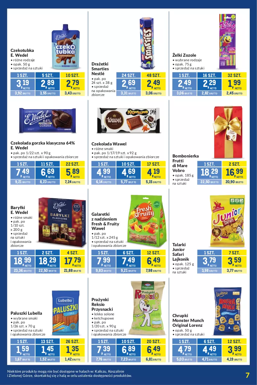 Gazetka promocyjna Makro - Kupujesz więcej płacisz mniej - ważna 29.09 do 26.10.2026 - strona 7 - produkty: Baryłki, Bell, Bella, Chrupki, Czekolada, Czekolada gorzka, E. Wedel, Fa, Gala, Galaretki, Gin, Ketchup, Kosz, Lajkonik, Lorenz, Lubella, Monster Munch, Nestlé, Przysnacki, Szal, Wawel