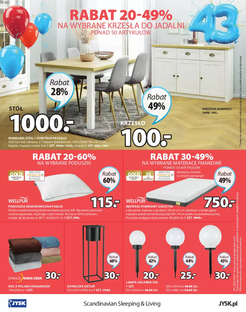 Gazetka promocyjna Jysk - Oferta tygodnia - ważna 30.03 do 11.04.2022 - strona 33 - produkty: Koc, Kredens, Krzesło, Lampa, Materac, Materac piankowy, Poduszka, Sok, Stół, Tera