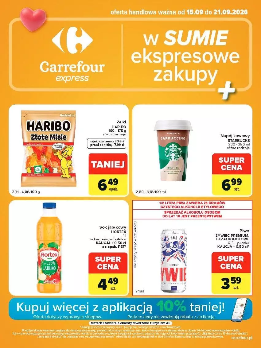 Gazetka promocyjna Carrefour - Gazetka Express w SUMIE ekspresowe zakupy - ważna 15.09 do 21.09.2026 - strona 1 - produkty: Gra, Haribo, Napój, Piwo, Sok